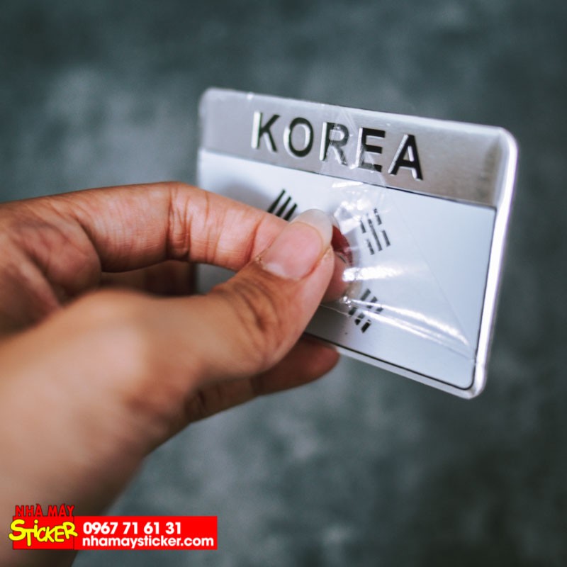 Sticker hình dán metal cờ Hàn Quốc Korea - Miếng lẻ - Chữ nhật 8x5cm