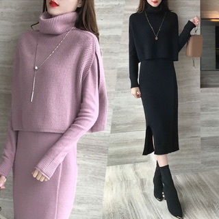 [Mã SKAMLTSM9 giảm 10% đơn 99K] Set váy len cực xinh cổ lọ siêu ấm