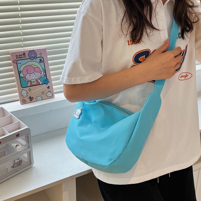 Túi Đeo Chéo Một Bên Vai Màu Trơn Phong Cách Harajuku Nhật Bản Đơn Giản Dễ Phối Đồ Cho Học Sinh
