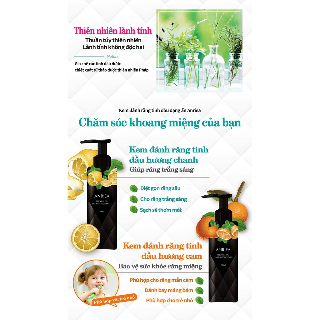 Combo 2 Chai Kem Đánh Răng Tinh Dầu Hương Cam Anriea (200ml/chai)