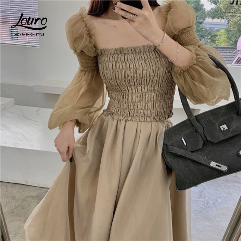 Áo bánh bèo Louro L004 🔥🔥 mẫu áo kiểu nữ cổ vuông kết hợp tay bồng điệu đà nữ tính | BigBuy360 - bigbuy360.vn