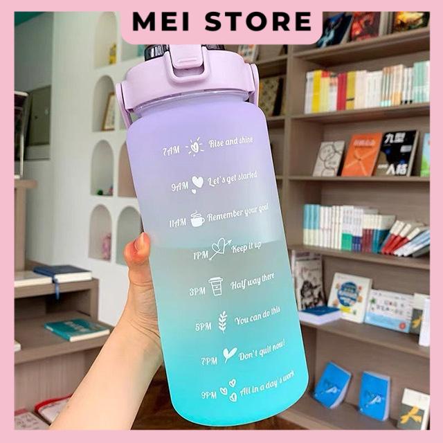 Bình Nước 2 Lít Dành Cho Người Lười Uống Nước Có Ống Hút, Vạch Chia Nhắc Giờ