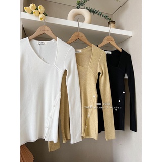 The pure / áo len cổ v lệch vạt chéo
