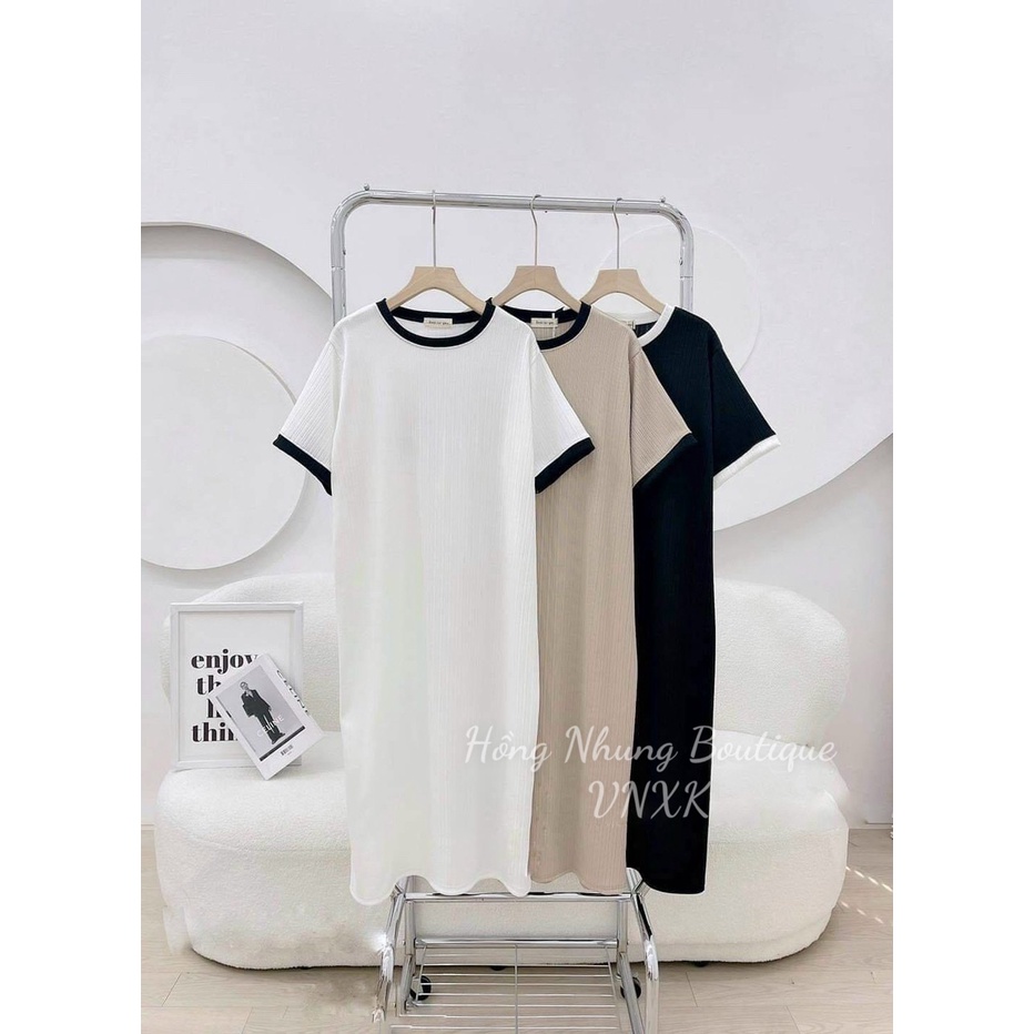 Váy Suông dài bigsize nữ , Váy cổ phối 3 màu Ghi, Đen, Kem