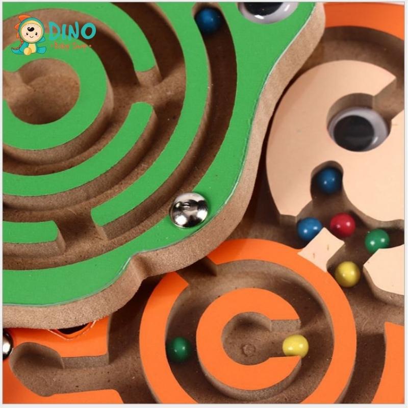 Đồ chơi mê cung lăn bi, đồ chơi giải đố hình động vật đáng yêu bằng gỗ an toàn Dino