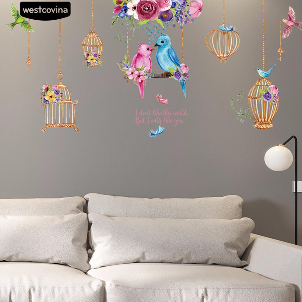 Sticker dán tường hình lồng chim và hoa