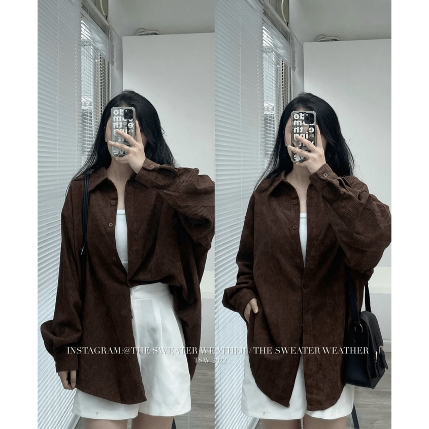 (Free Ship) Sơ Mi Nhung Oversize Cho Nữ Hàng HOT UP
