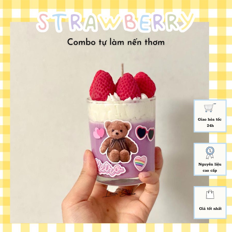 Combo nguyên liệu làm nến Strawberry nhiều màu sắc - LAMOR STUDIO