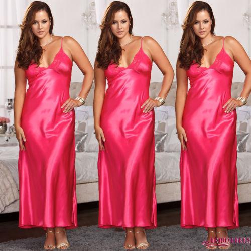 Bộ đầm ngủ 2 dây dáng dài vải lụa phối ren và quần lót cỡ lớn dành cho bạn nữ