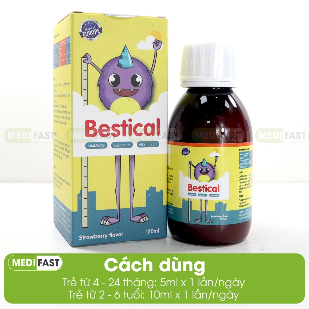 Siro Bestical bổ sung calci Vitamin D3K2 Canxi cho bé Bestical 120ml - giúp bé phát triển chiều cao,xương răng chắc khỏe