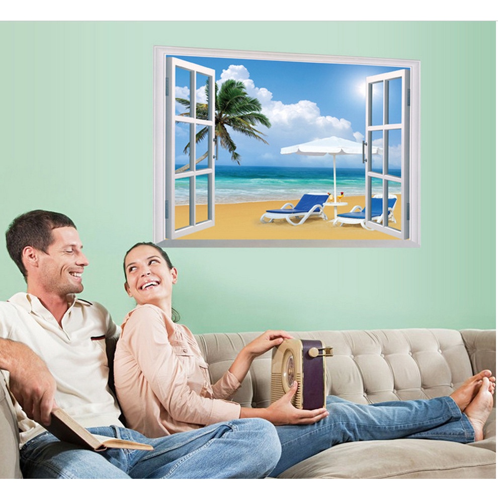 Decan dán tường 3D, decan dán tường hình cửa sổ trang trí phòng khách, phòng ngủ, nhà bếp SK7019A