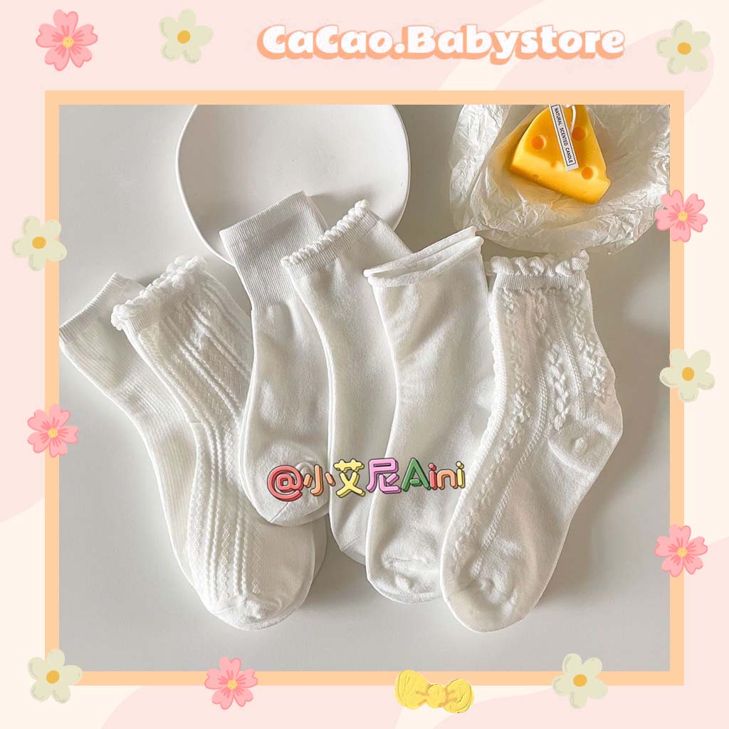 Tất Cổ Cao, Vớ Cổ Cao Nữ Trắng Vải Cotton Co Giãn Chất Vải Mềm Dày Thoáng Khí Thời Trang Hàn Quốc CaCao Shop