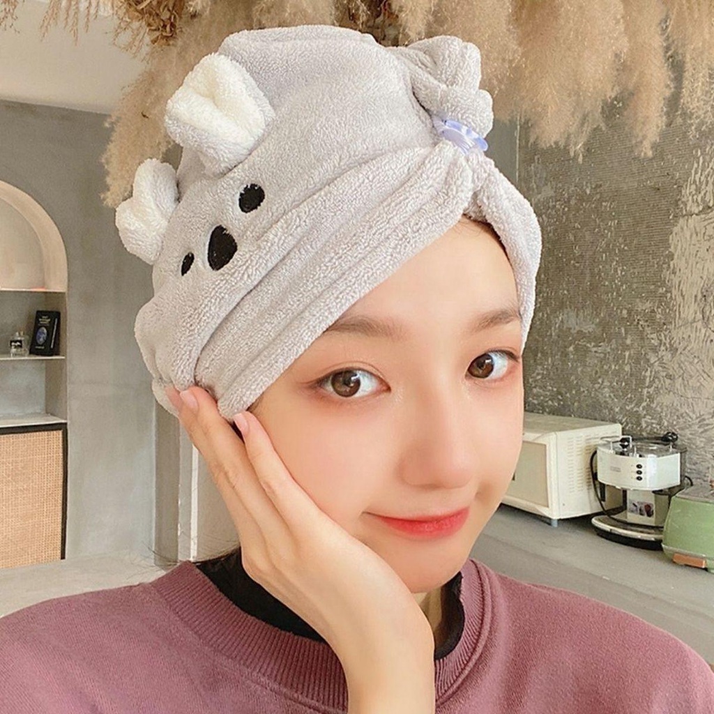 Khăn Lau Khô Tóc Mềm Mại Thấm Hút Tốt Nhanh Khô Thiết Kế Hình Gấu Koala Dễ Thương