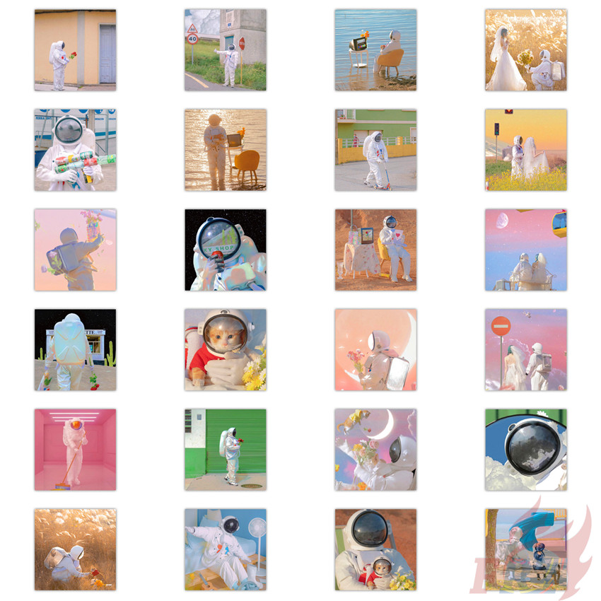 Set 48 Nhãn Dán Hình Phi Hành Gia Vũ Trụ Ngộ Nghĩnh Độc Đáo