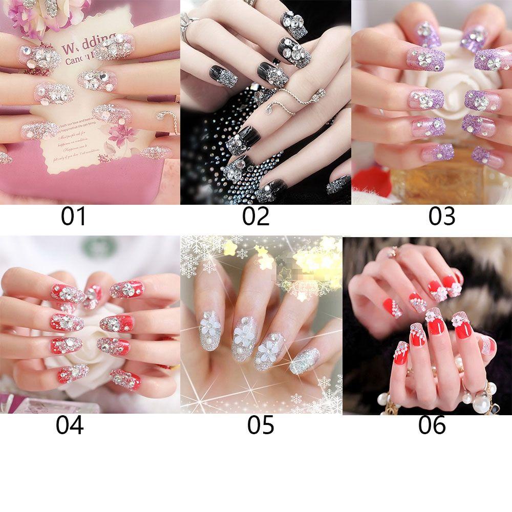 DIACHAVN Bộ Móng Tay Giả Kèm Keo Dán Đính Đá Lấp Lánh