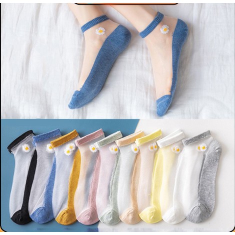 Combo túi 10 đôi tất lưới cổ ngắn hình hoa cúc cho bạn gái
