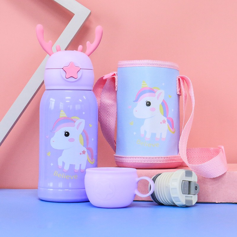 [Mẫu mới] Bình nước giữ nhiệt cao cấp có nắp đậy chất liệu thép không gỉ 316 (có túi đeo)