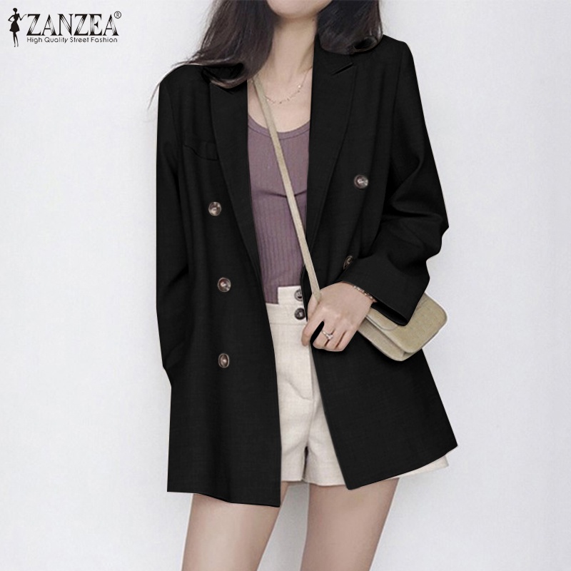 Áo khoác ZANZEA tay dài cổ lật màu trơn có nút cài phía trước thời trang đơn giản cho nữ | BigBuy360 - bigbuy360.vn