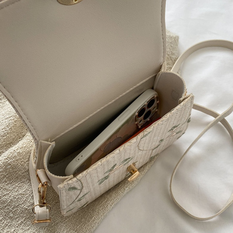 Túi cói Vai Đan Lát Phối Ren Hoa Thời Trang Dành Cho Nữ