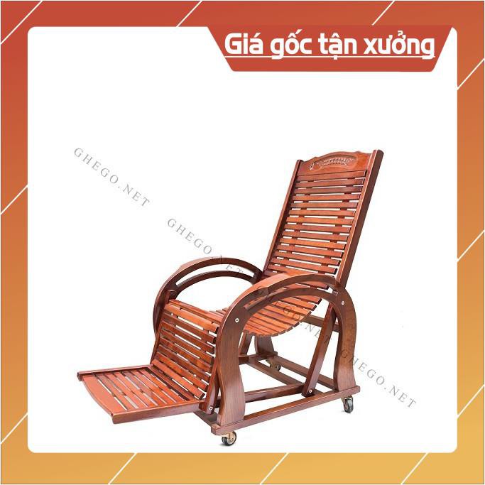 Ghế thư giãn gỗ sồi, Ghế lười gỗ sơn PU màu cánh gián cao cấp