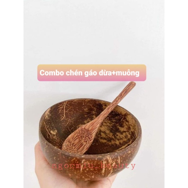 Bộ bát gáo dừa muỗng gỗ cao cấp ăn ngũ cốc, trộn bột