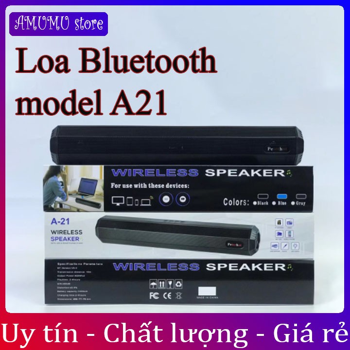 Loa bluetooth A21 hỗ trợ TF,đài FM,USB,BT,AUX 3.5 kiểu dáng sang trọng âm thanh chuẩn Bass mạnh Bảo hành 12 Tháng