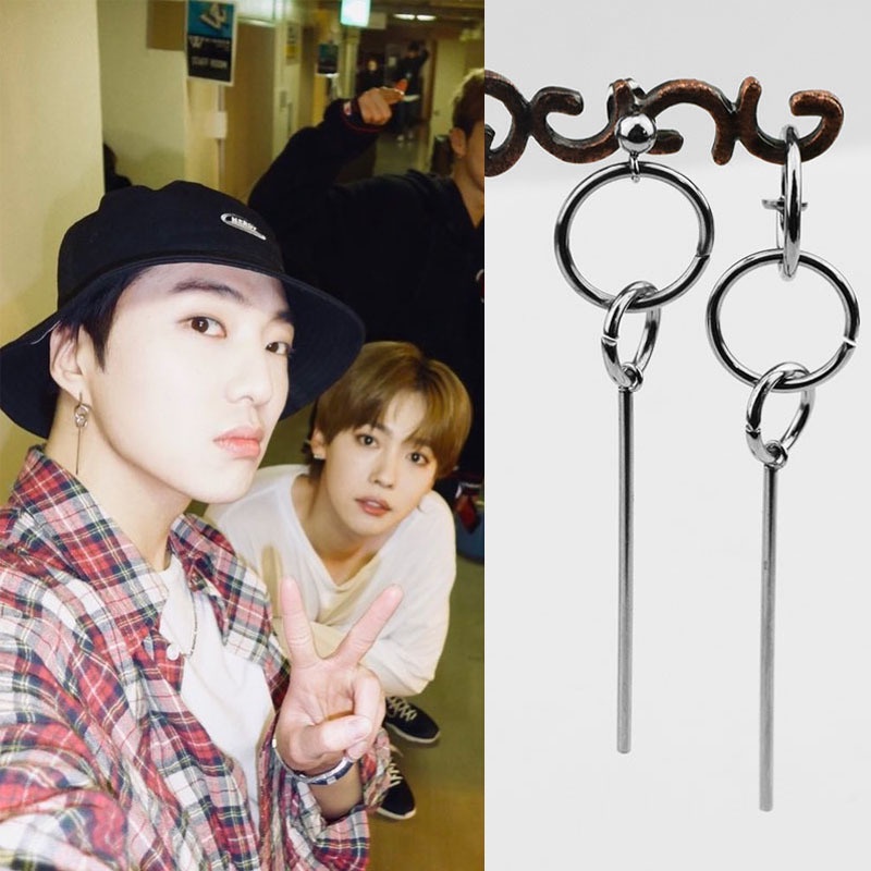 Bông ta titan unisex khoen tròn phối thanh dài không gỉ Seung Yoon Winner