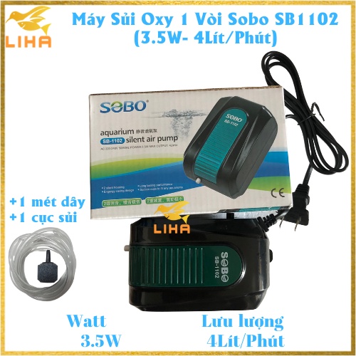 Máy Sủi Oxy 2 Vòi Sobo SB1106 (5.8W- 2x4.5Lít/Phút) - Máy Oxi Chạy Êm Cho Bể Cá