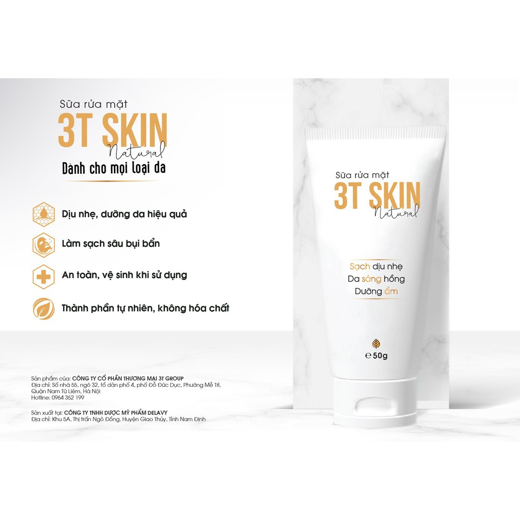 [Mua 5 Tặng 1] Sữa Rửa Mặt Thiên Nhiên 3T Skin Sạch Sâu Tươi Mát, Giúp Da Sáng Mịn, Ngăn Ngừa Mụn (50gr) | BigBuy360 - bigbuy360.vn