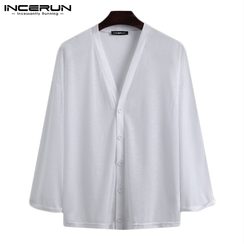 Áo Cardigan INCERUN Vải Mỏng Tay Dài Cổ Chữ V Phối Nút Gài Cho Nam