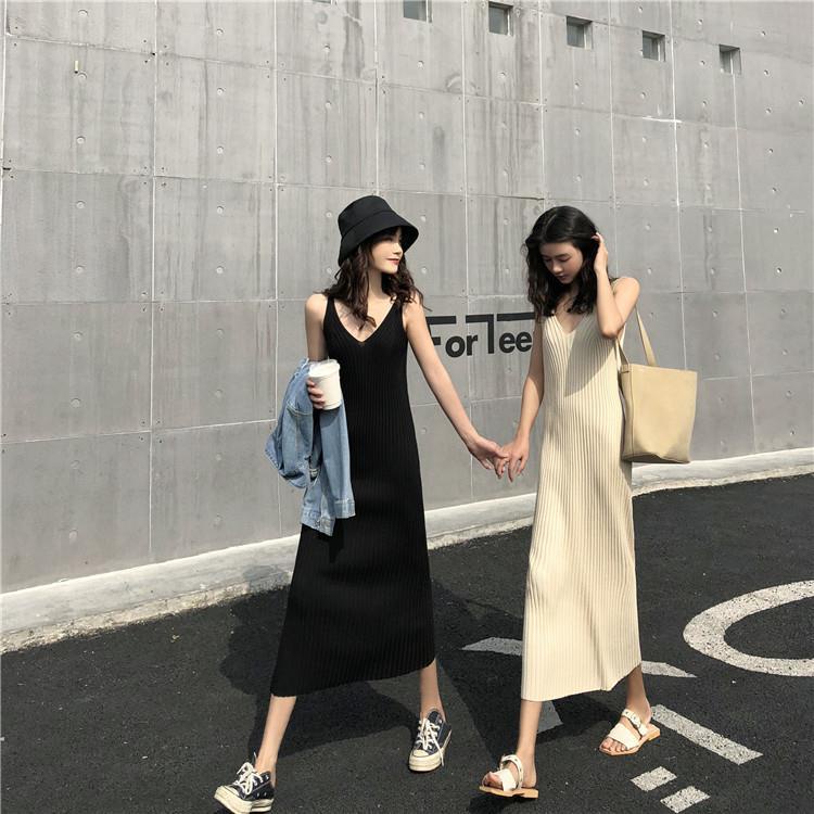 IELGY Đầm Dệt Kim Sát Nách Thời Trang Hàn Quốc Dễ Phối Đồ Cho Nữ