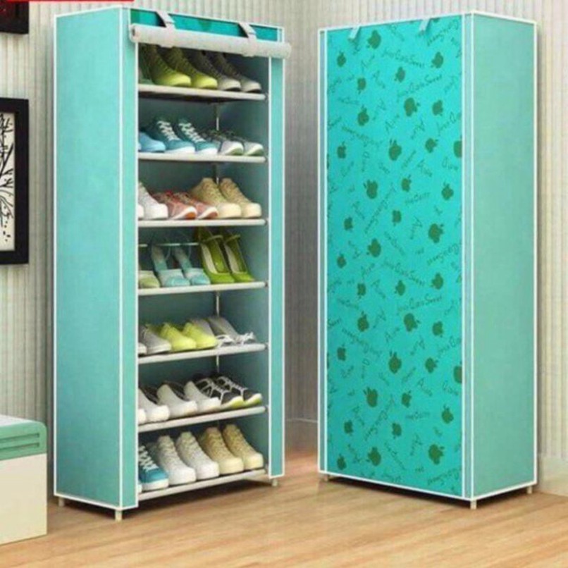 DHFSW Tủ giày dép 7 tầng 6 ngăn bọc vải họa tiết hoa văn cao cấp giá thấp / Kệ đa năng, giá để giày dép khuông inox 7 tầ