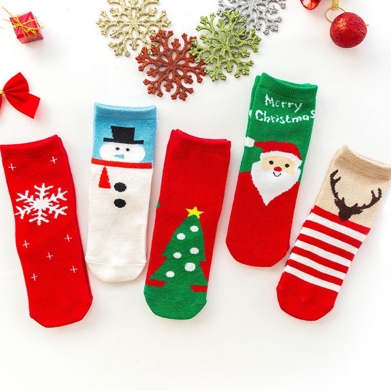 Set 5 đôi tất Giáng Sinh/ tất noel cổ cao siêu dễ thương cho bé 0-5 tuổi