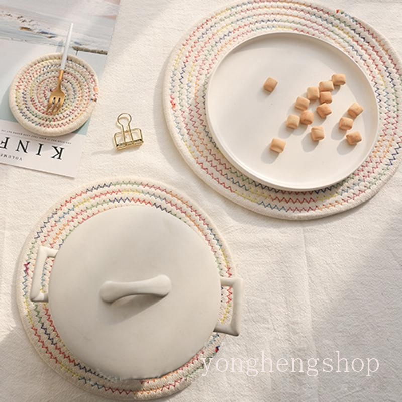Tấm lót bàn ăn hình tròn bằng Cotton lanh cách nhiệt chống trượt tiện dụng cho nhà bếp