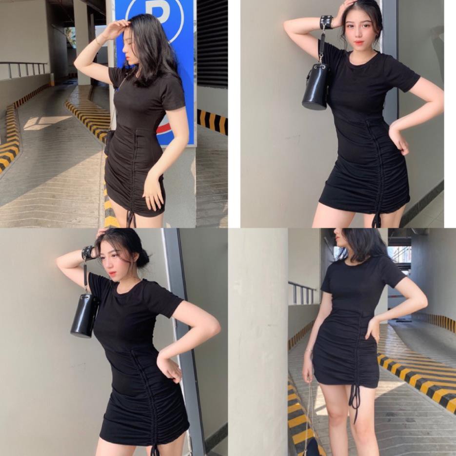 Đầm sọc kẻ ngang Rome Dress thiết kế body chun rút dây chất vải thun gân co giãn - váy ôm body  ྇ ྇