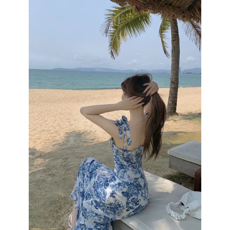 Beryl🌻Đầm🍄Váy xanh hoa cổ điển kiểu Pháp