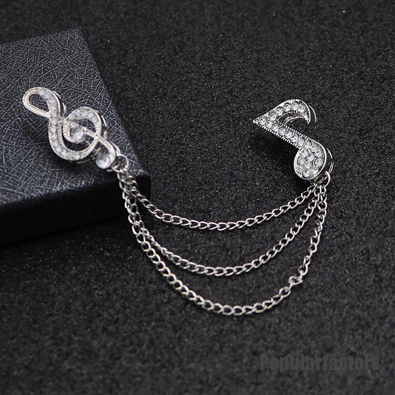 (Phổ Biến) Trâm Cài Áo Chuỗi Pha Lê Tua Rua Nốt Nhạc