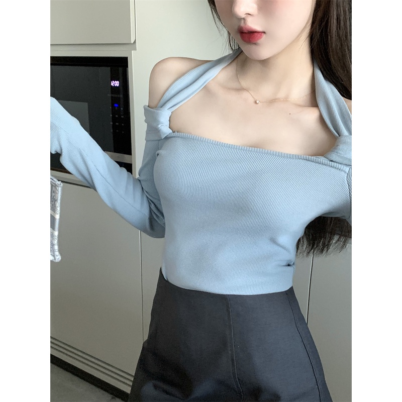 Áo Thun Tay Dài Dáng Ôm Hở Vai Thời Trang Quyến Rũ Cho Nữ