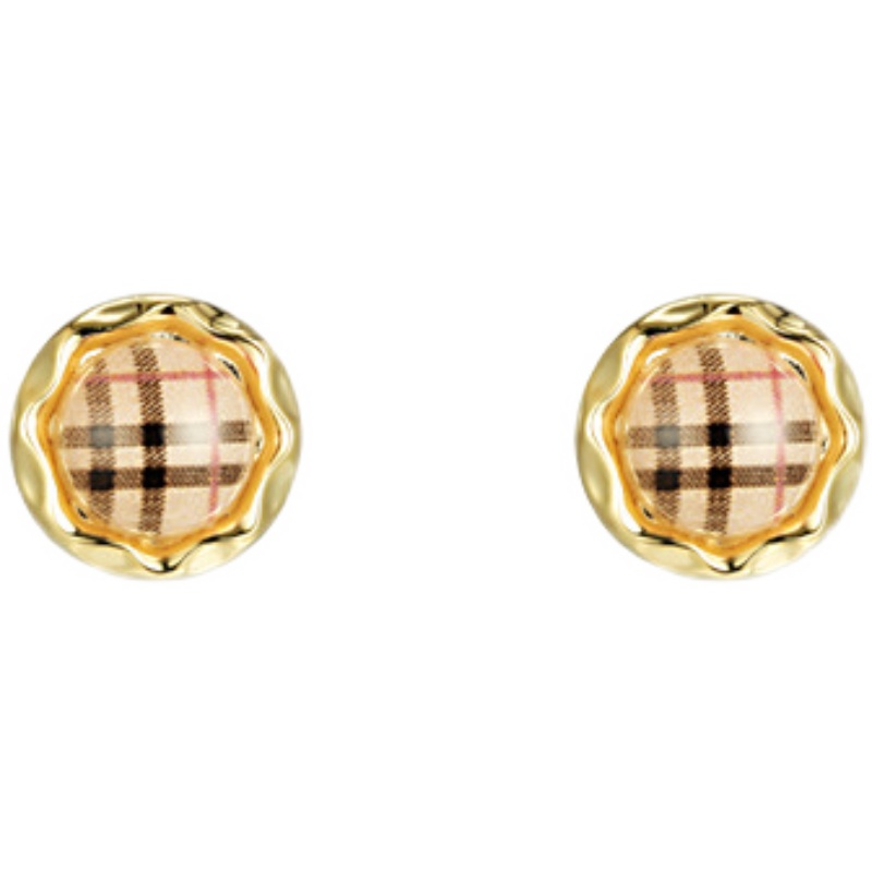 Bông Tai Tròn Họa Tiết Caro Dễ Thương Ngọt Ngào Phong Cách Hàn Quốc