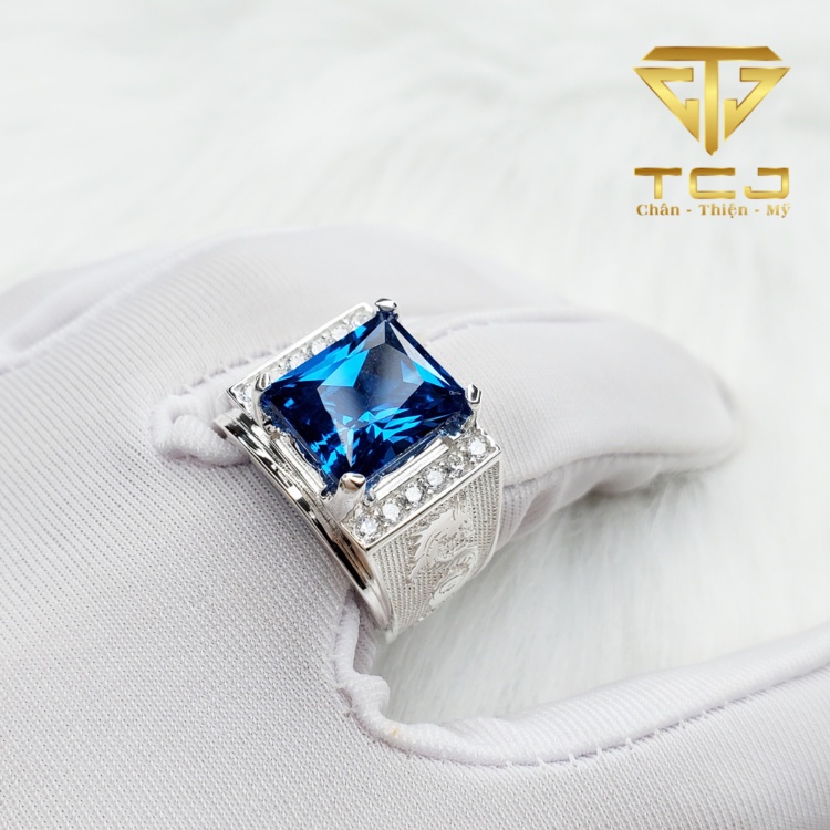 Nhẫn Nam bạc ý 925 đính đá phong thủy, chạm rồng cực chất RM0214 Trang sức Toàn Cầu TCJ