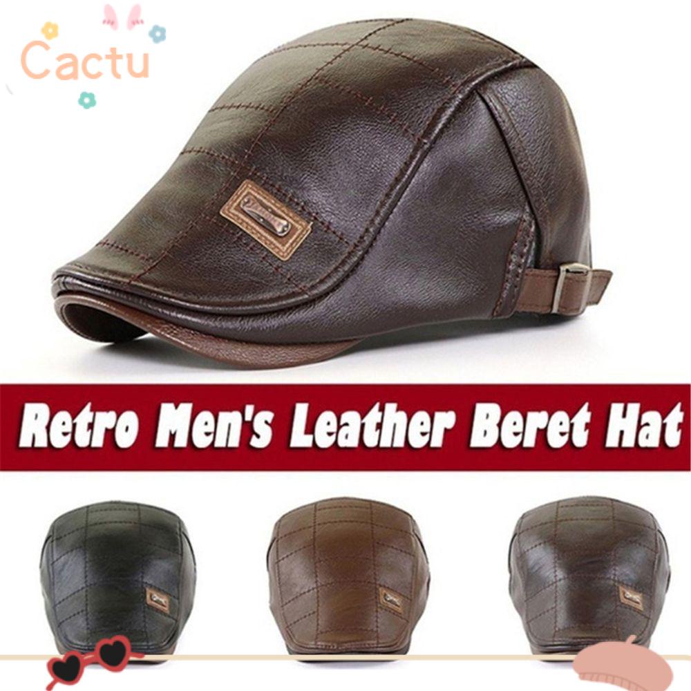 Mũ Beret Chất Liệu Da PU Giữ Ấm Phong Cách Retro Dành Cho Nam