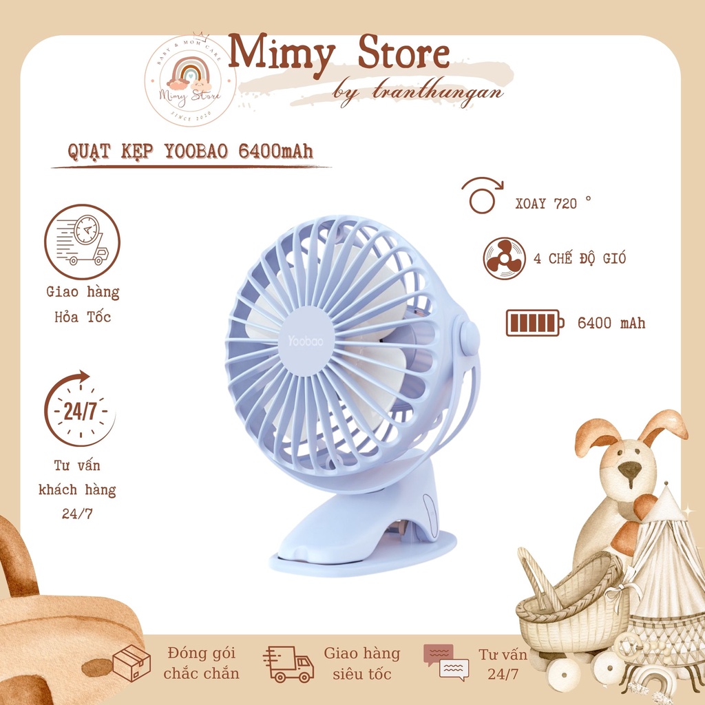Quạt Để Bàn Mini 𝗬𝗼𝗼𝗯𝗮𝗼 F04 6400mAh - Xoay 720 độ - Chạy Liên Tục 32 Giờ