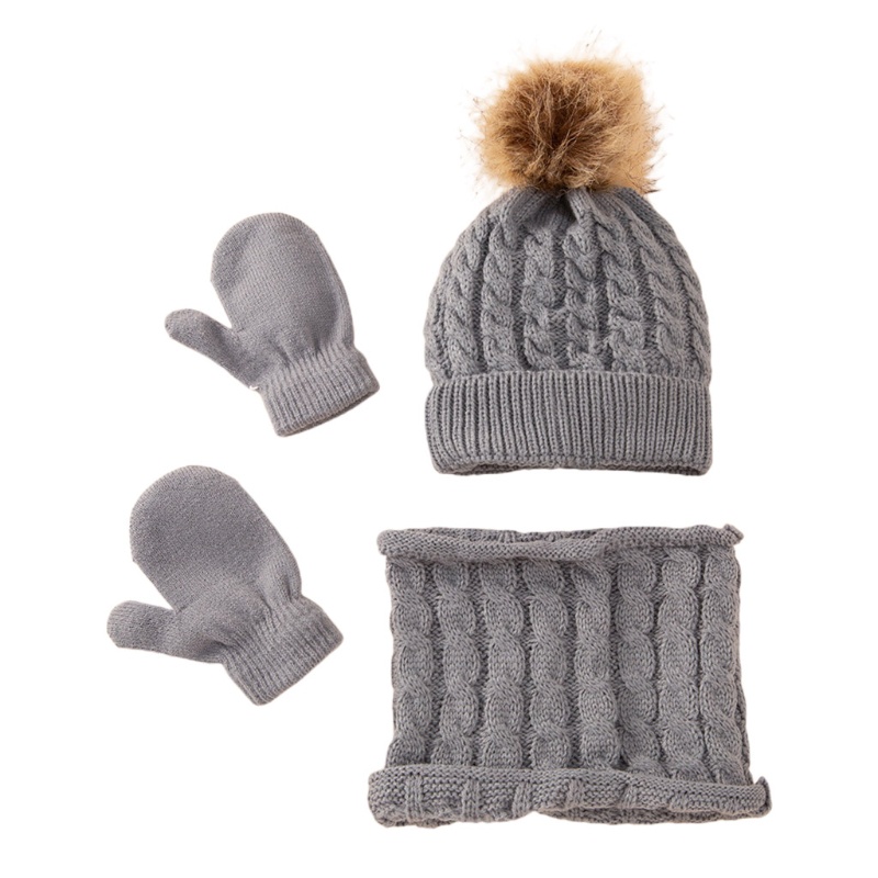 Set mũ/găng tay và khăn choàng cổ màu trơn giúp giữ ấm dành cho bé trai và bé gái