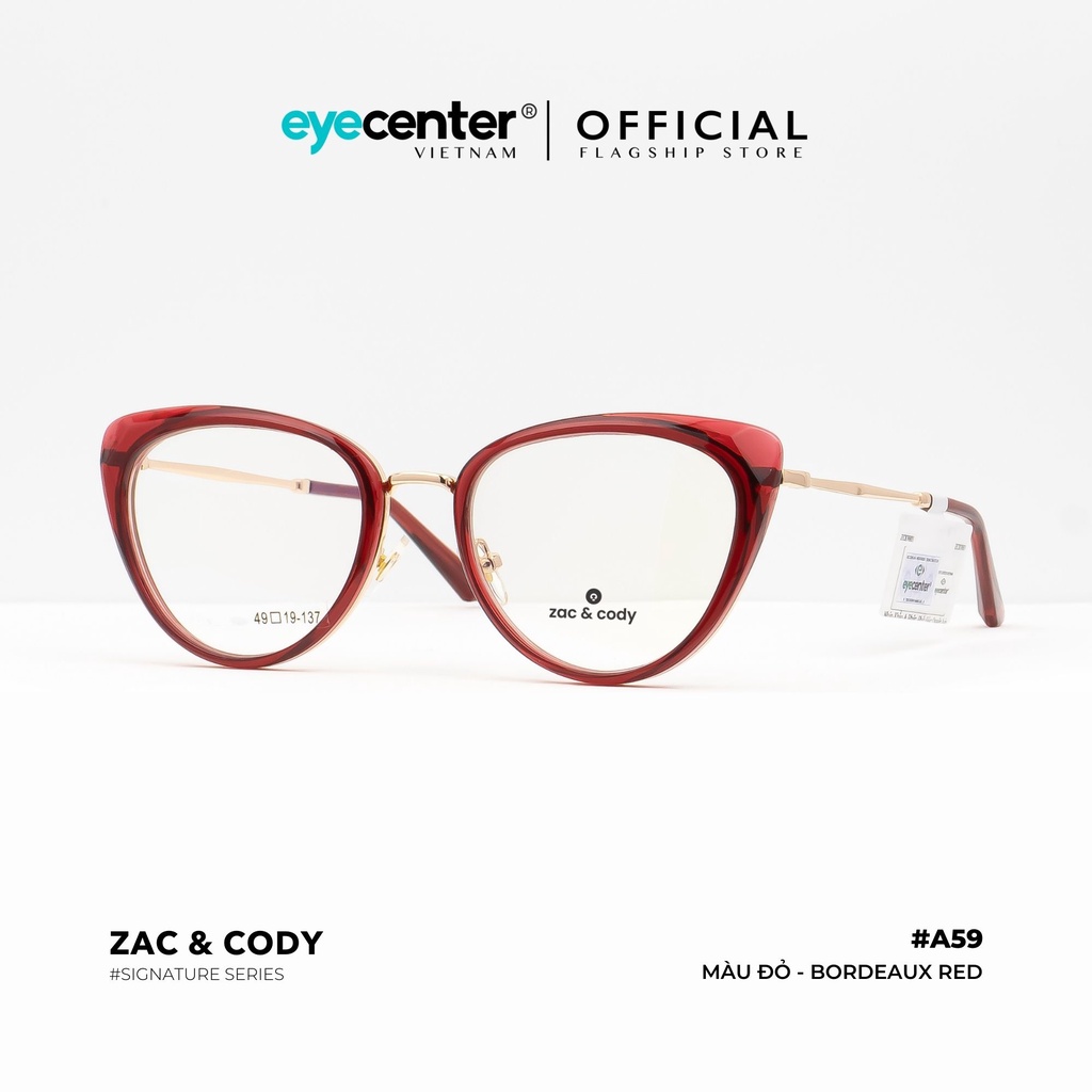 Gọng kính mắt mèo A59-S chính hãng ZAC &amp; CODY kim loại chống gỉ khung viền nhựa dẻo nhập khẩu by Eye Center Vietnam