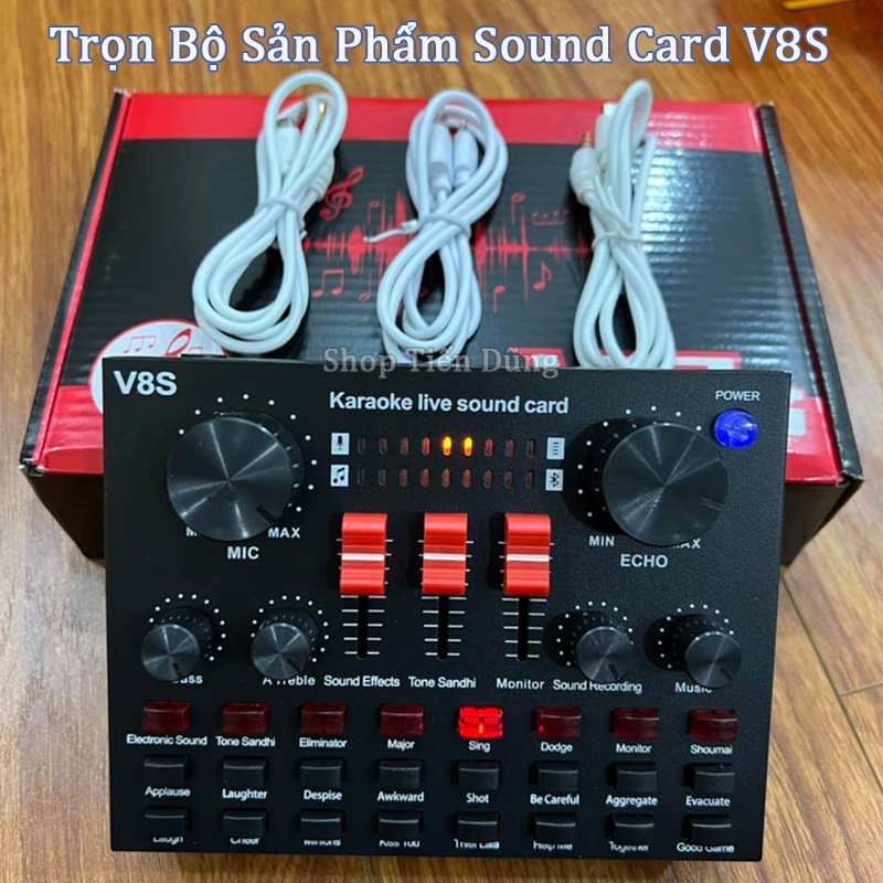 Bộ Mic Thu Âm AT350 và Sound Card V8S Kèm Chân Kẹp Màng Tai Nghe - Sound Card V8S Có Auto-tune, Tích Hợp Pin, Bluetooth