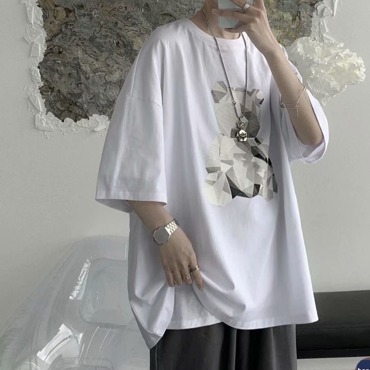 Áo thun tay ngắn in hình gấu thời trang phong cách Hàn Quốc Áo thun unisex xu hướng cổ tròn áo phông siêu đẹp áo thể thao nam from rộng áo thun mỹ