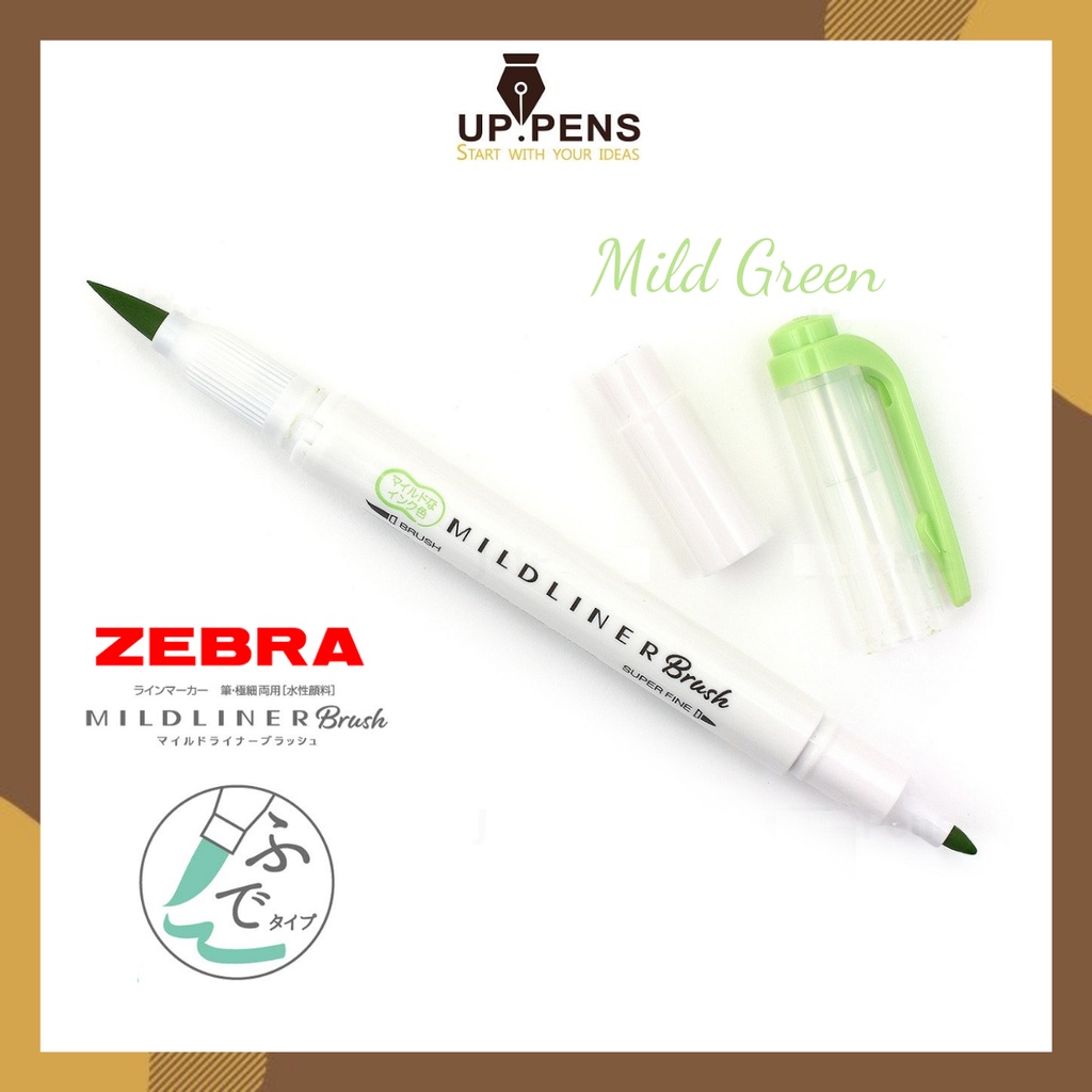 Bút lông đầu cọ Zebra Mildliner Double-Sided Highlighter Brush - Brush/ Extra Fine - Màu xanh lá (Mild Green)