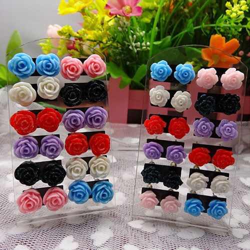 Set 12 đôi bông tai hoa hồng