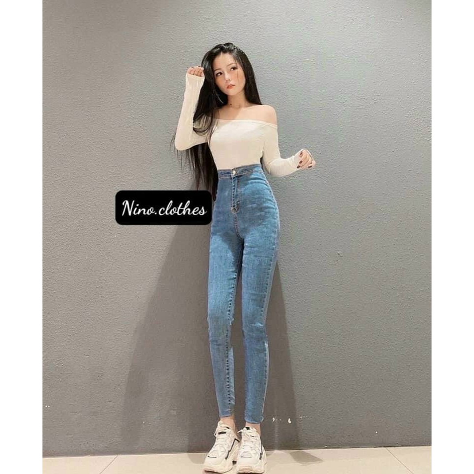 Quần Jeans nữ trơn cạp cao 1 khuy Quần bò nữ lưng cao túi trước siêu tôn dáng mã OH311