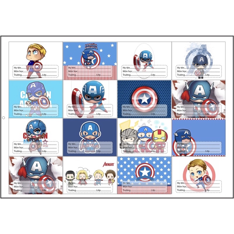 16 nhãn vở siêu anh hùng decal bóc dán/ nhãn dán siêu anh hùng